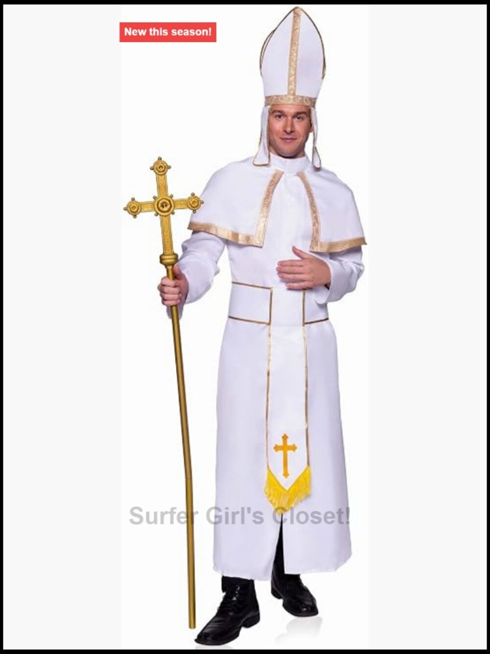Men's 3-Piece Pope Costume Robe Belt Hat XL
